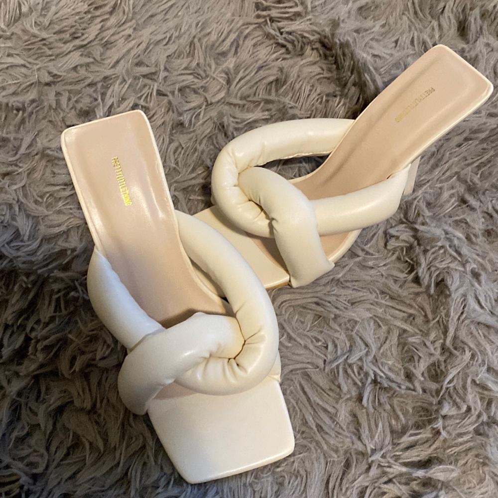 Square toed heels, tan heels, puffy heels, leather heels, mules